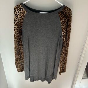 Amaryllis Charcoal and Leopard Print Long Sleeve Top